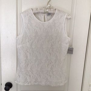 White LACE Blouse Top SLEEVELESS Lined Size Large Very Beautiful Dressy Style